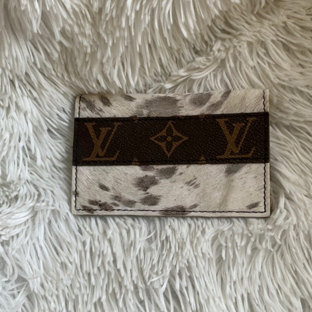 Leather Card Holder with Louis Vuitton accent